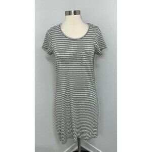 Gap Dress Womens Extra Small Gray White Striped T-shirt Pocket Tee Cotton Casual